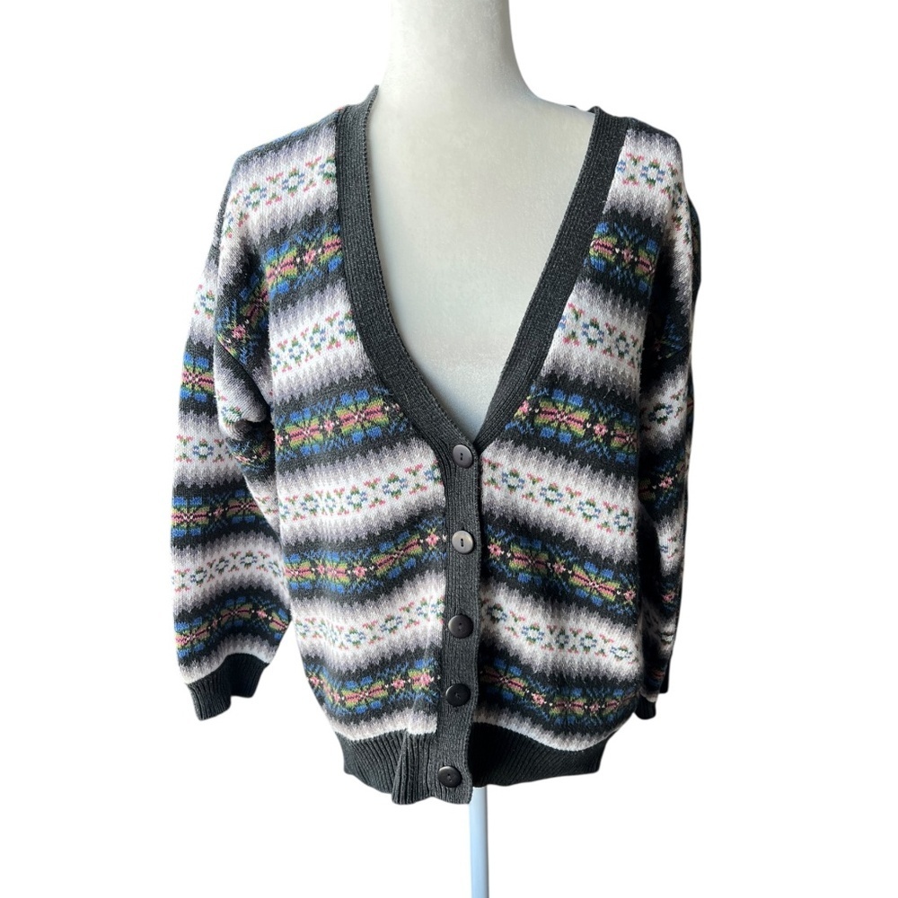 Vintage Colorful, Patterned Knit Susan Bristol Cardigan